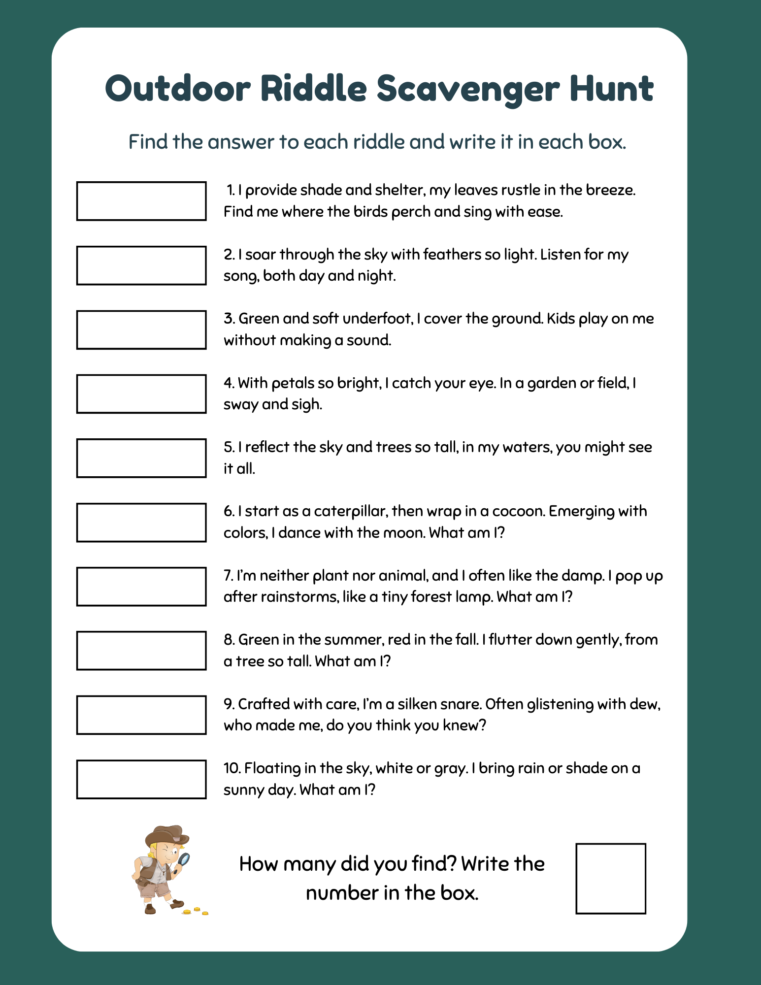 Simple Outdoor Riddles Outdoor Scavenger Hunt